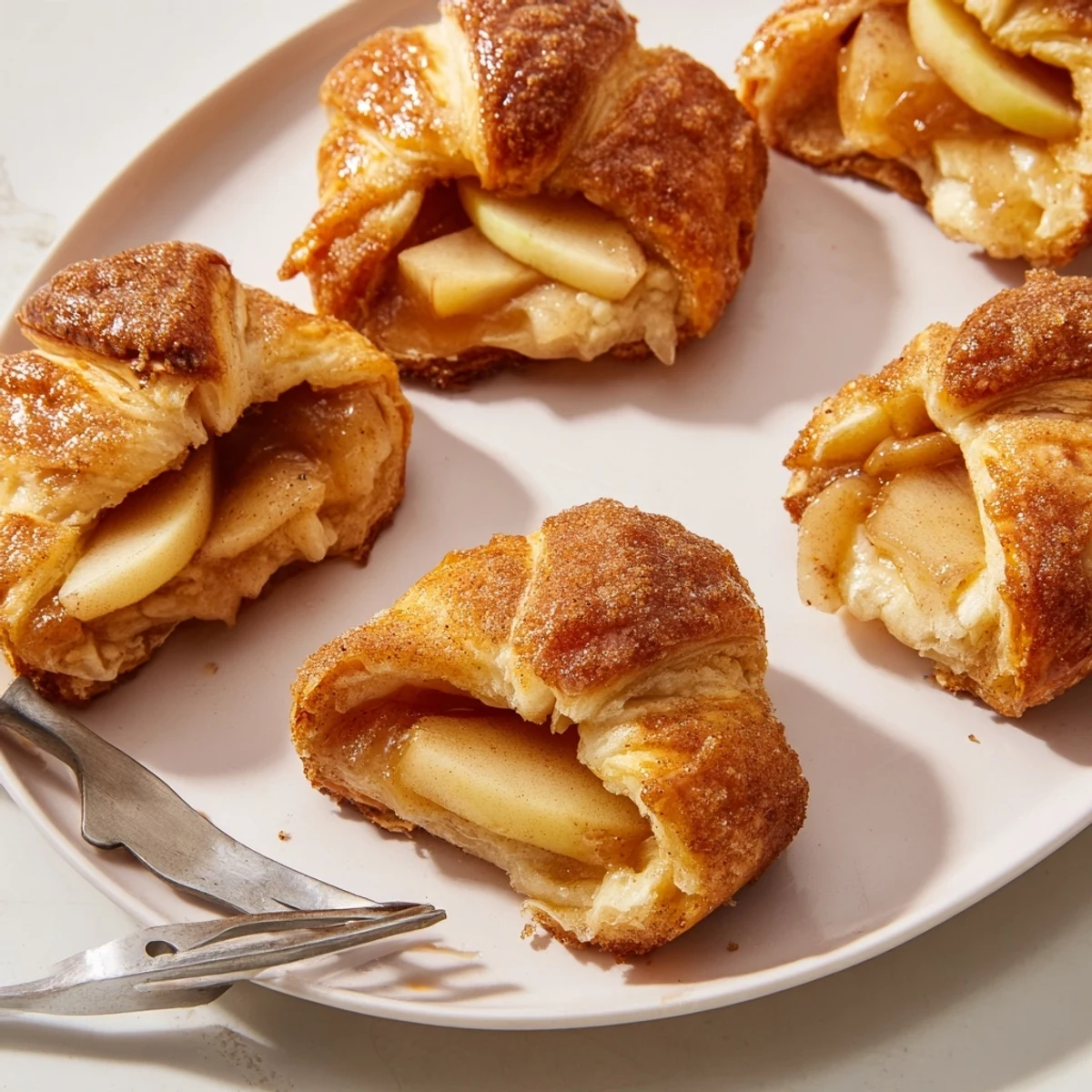 Warm crescent rolls filled with tart apples and sweet caramel, ideal for sharing.