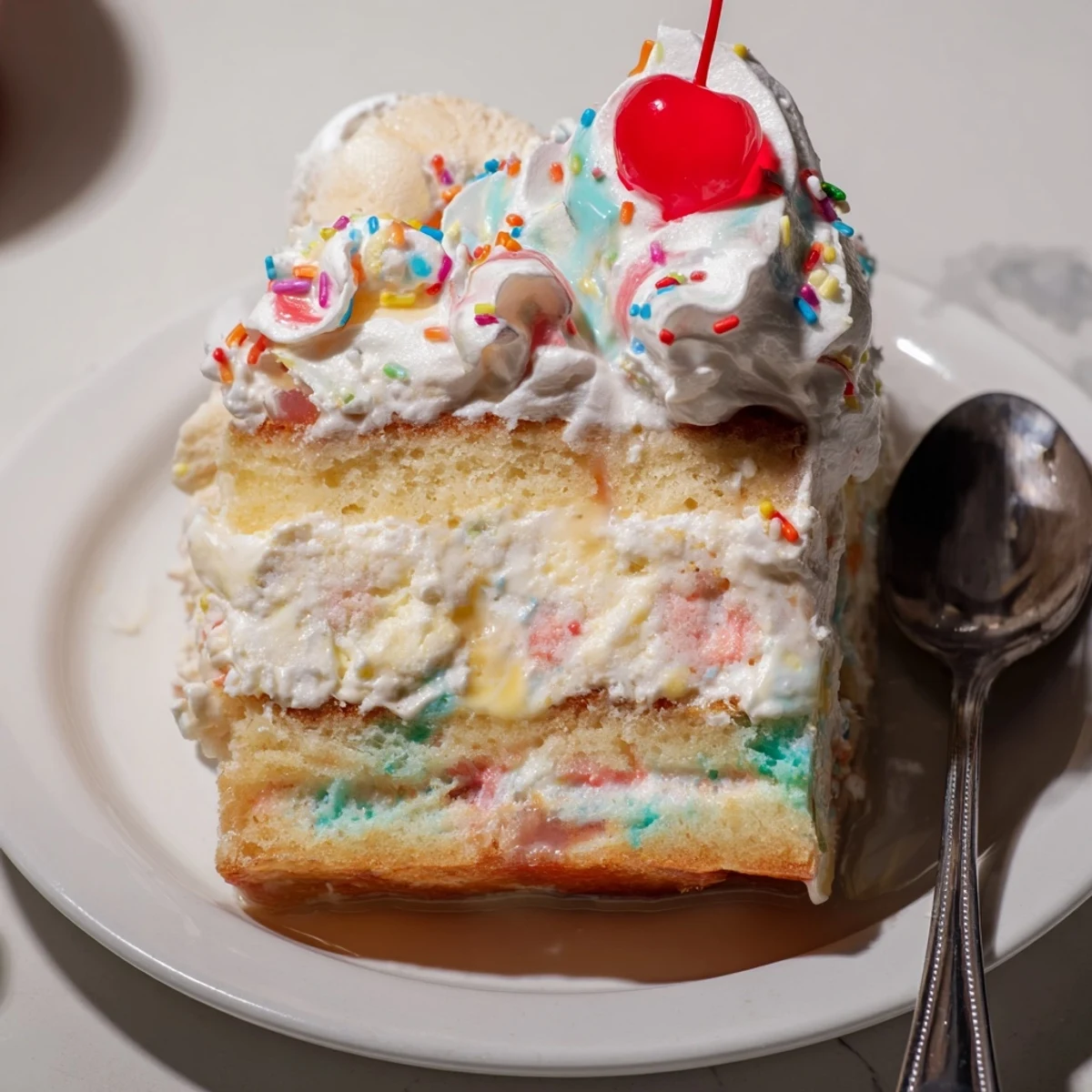 Delight in a slice of Silly Cake Soda Float Bake, bursting with fizzy flavor.  