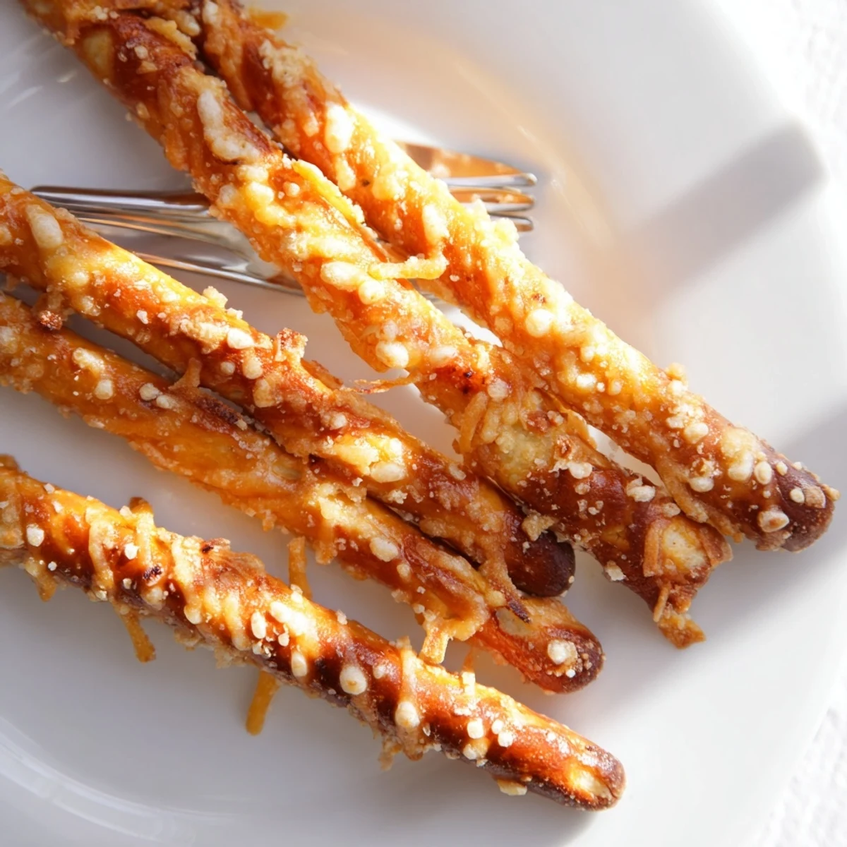 Freshly baked Sweet Potato Cheddar Pretzel Sticks, warm and cheesy with a golden crust.  