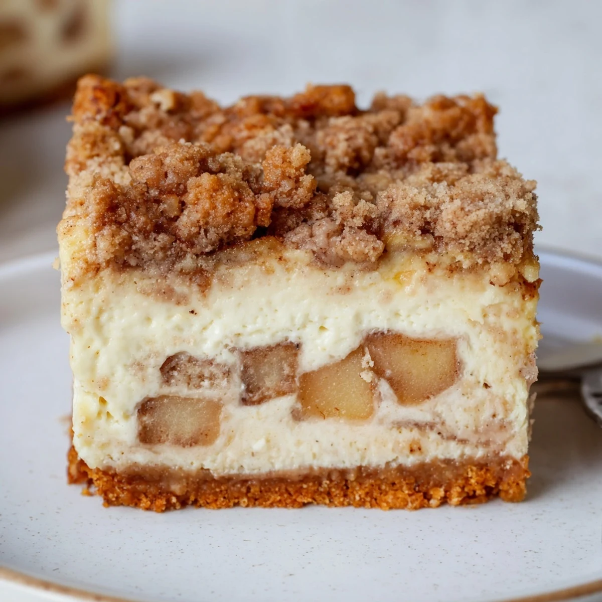 Rich and creamy Cinnamon Apple Cheesecake Soda Bars, perfect for dessert lovers enjoying fall.  