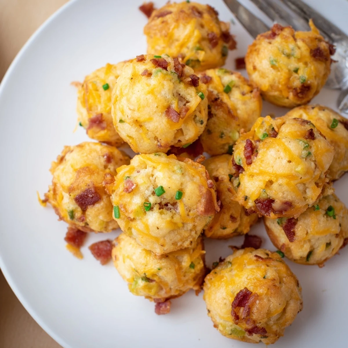Savory Pickle Bacon Cheddar Muffin Balls fresh from the oven, golden and deliciously tempting.  