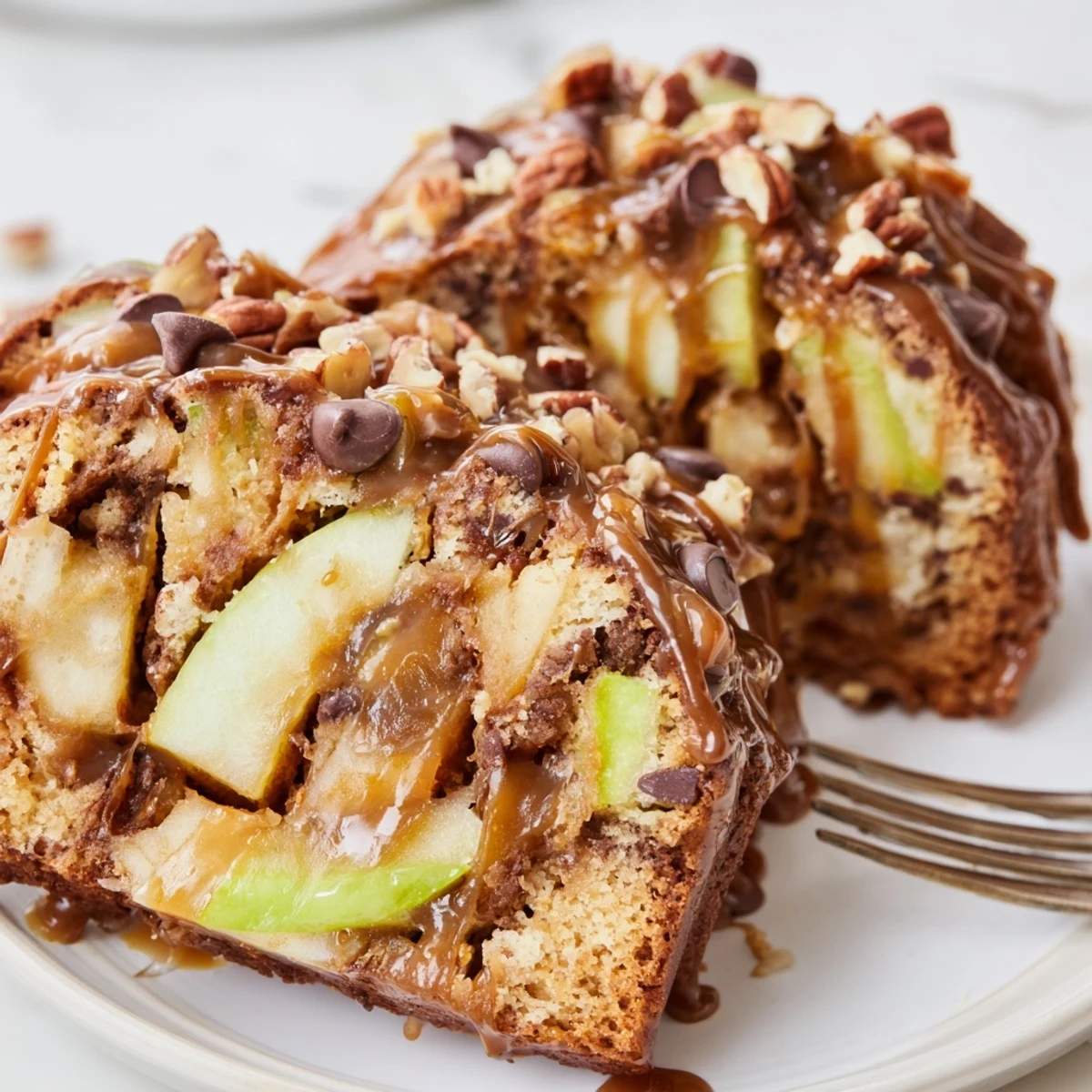 Decadent Monster Caramel Apple Bundt Bars filled with gooey caramel and tart apples.  