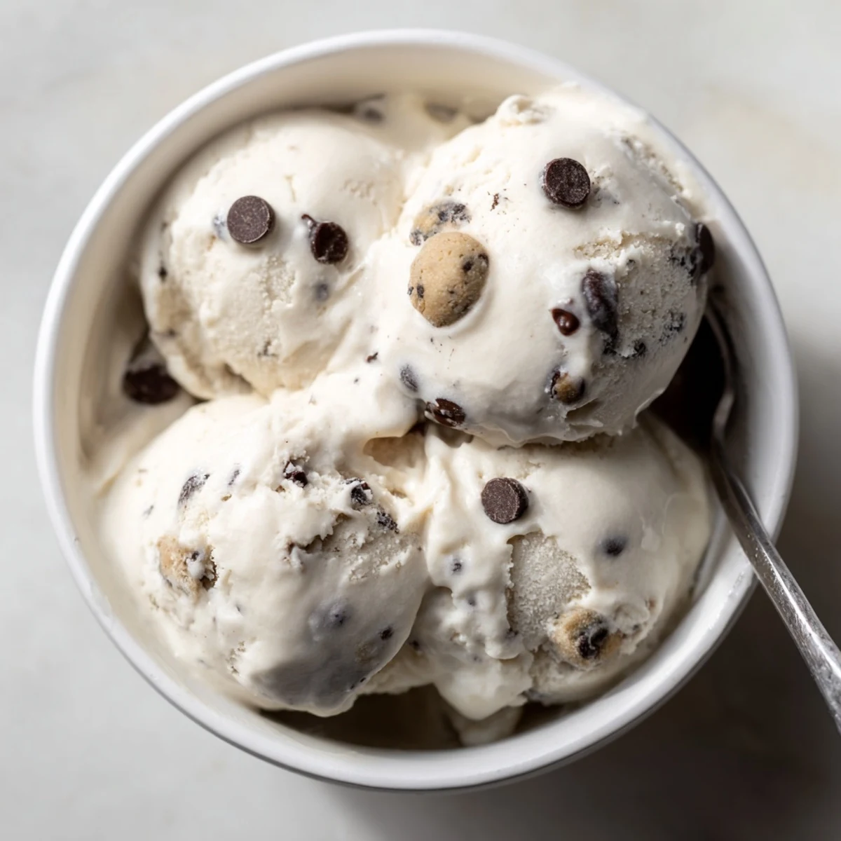 Homemade cottage cheese ice cream with edible cookie dough, a guilt-free summer treat.  