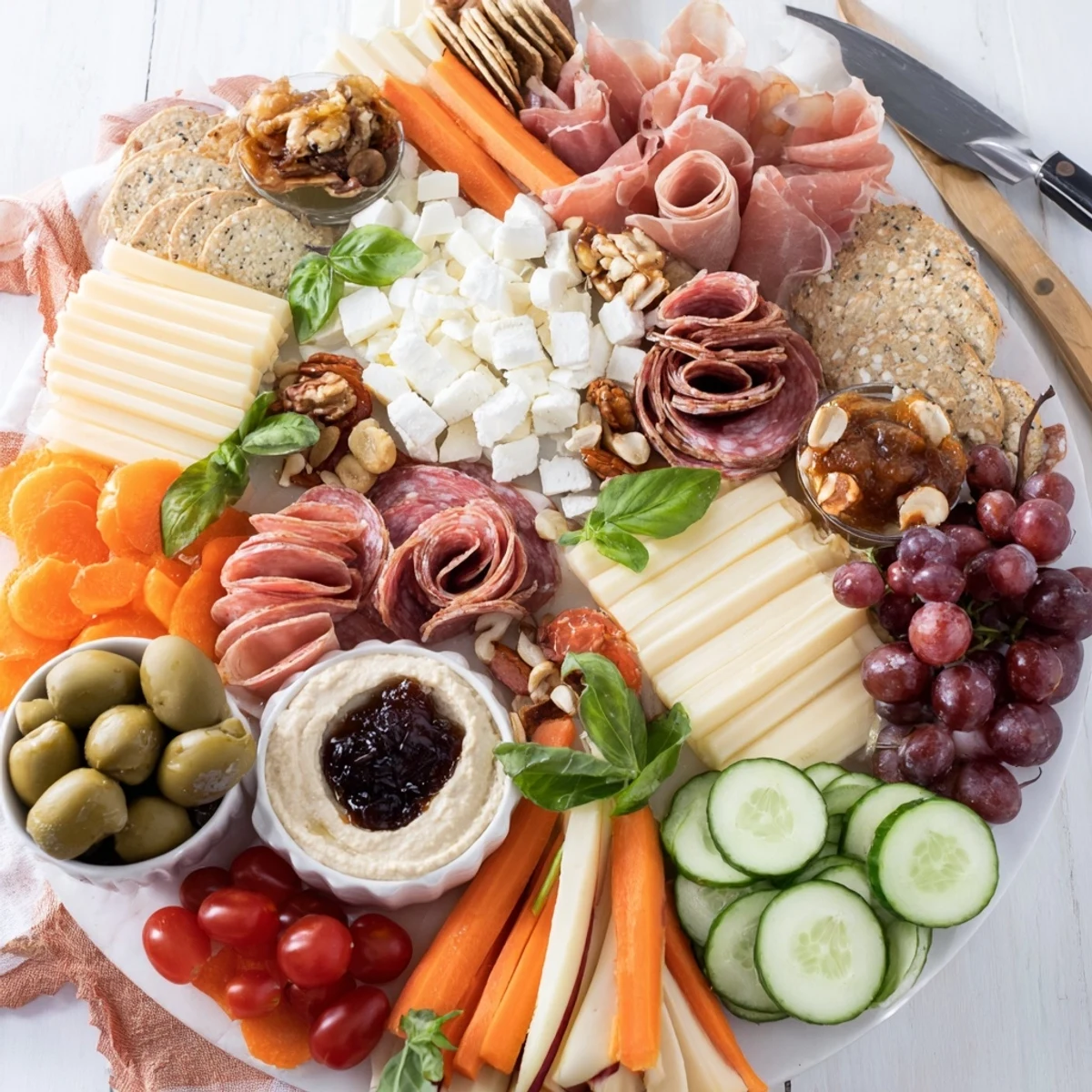 A cheerful and customizable Girl Dinner Platter featuring fresh snacks and vibrant colors. 