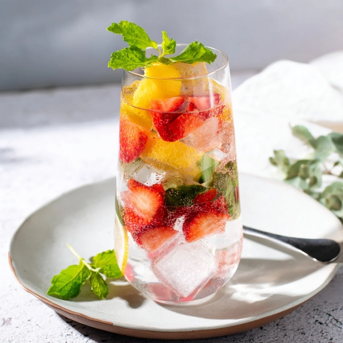 Bright and invigorating water-based mocktails featuring lemon and cucumber slices.  