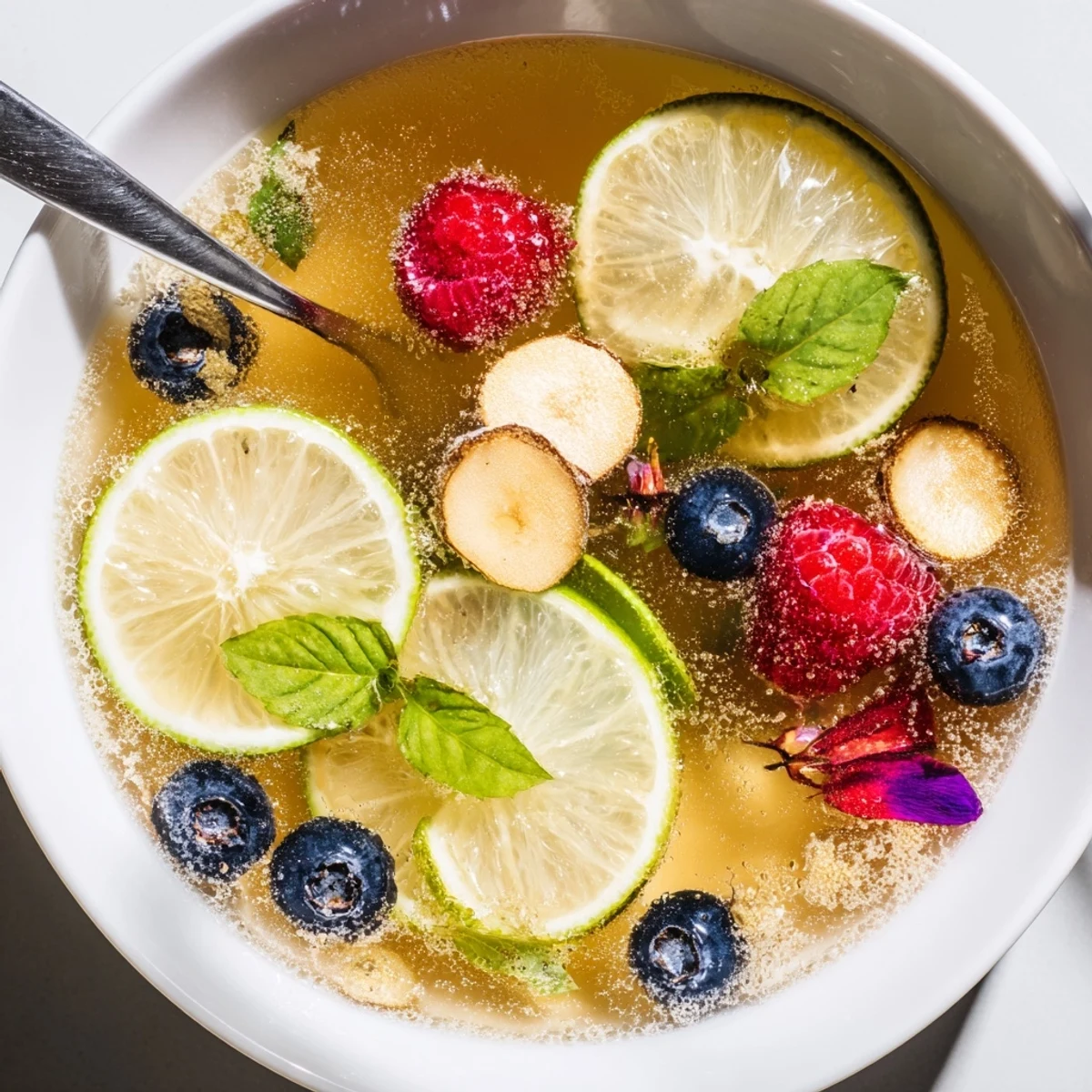 Refreshing kombucha-style mocktails filled with vibrant berries and sparkling fizz.  