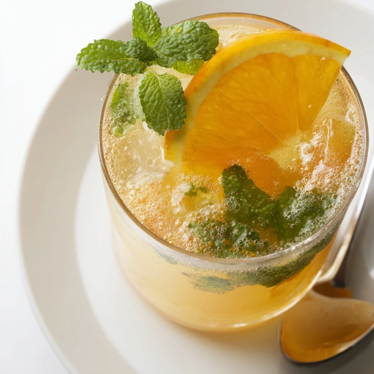 Refreshing probiotic soda mocktail with citrus and mint for summer enjoyment.  