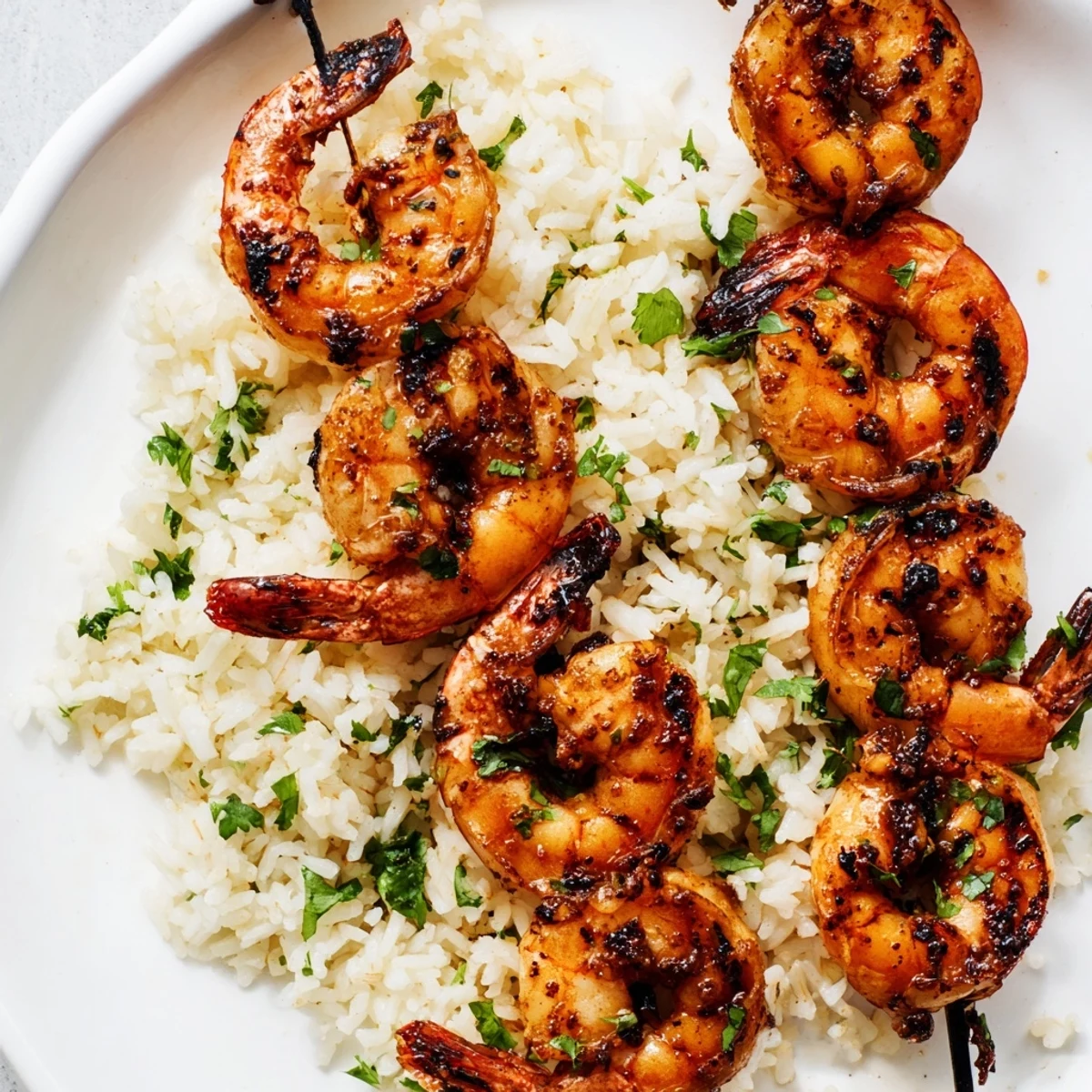 Enjoy a flavorful plate of chipotle lime grilled shrimp & rice: juicy shrimp and zesty rice, perfect meal.