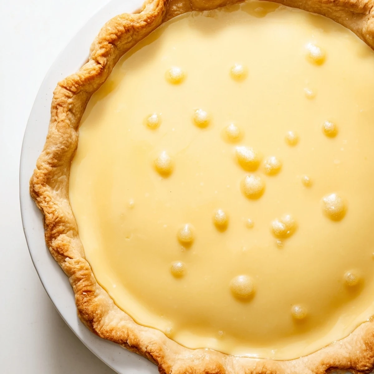 A slice of chilled Water Pie, a light and classic dessert with a delicate, vanilla flavor.