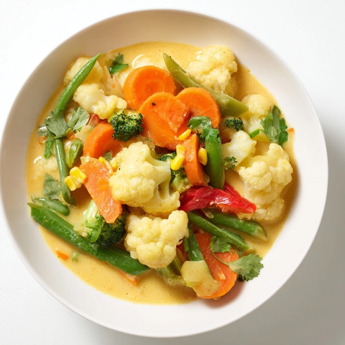A steaming bowl of Veggie Coconut Curry, vibrant with tender vegetables and creamy sauce.
