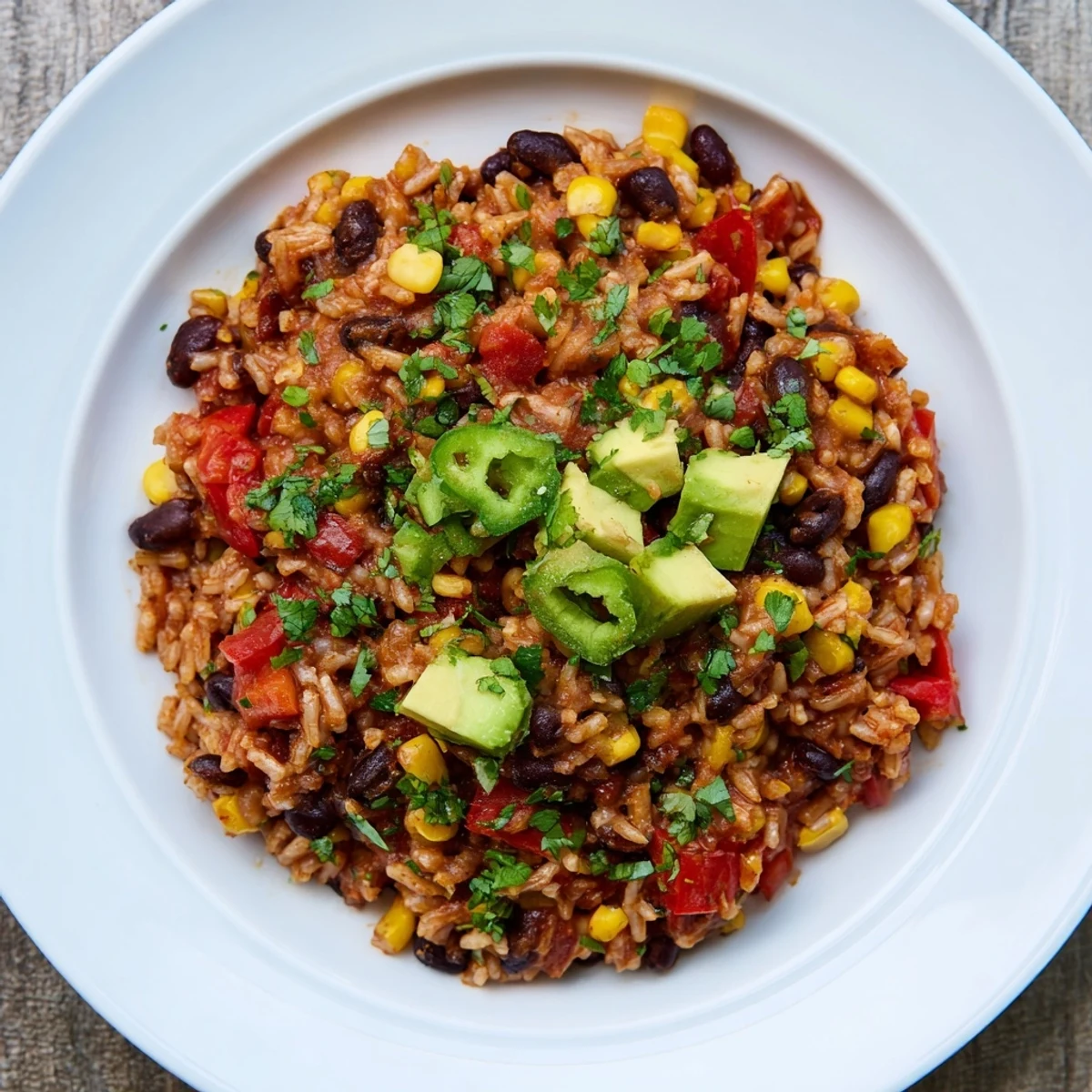 Steaming bowl of One-Pot Mexican Rice & Beans, garnished with cilantro and lime wedges, aromatic and colorful.