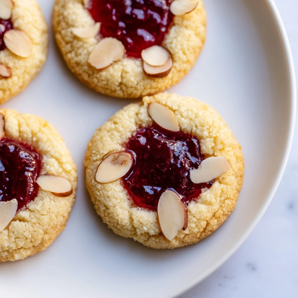 Buttery texture and sweet cherry filling: Delicious Cherry Almond Thumbprint Cookies, perfect for any occasion.