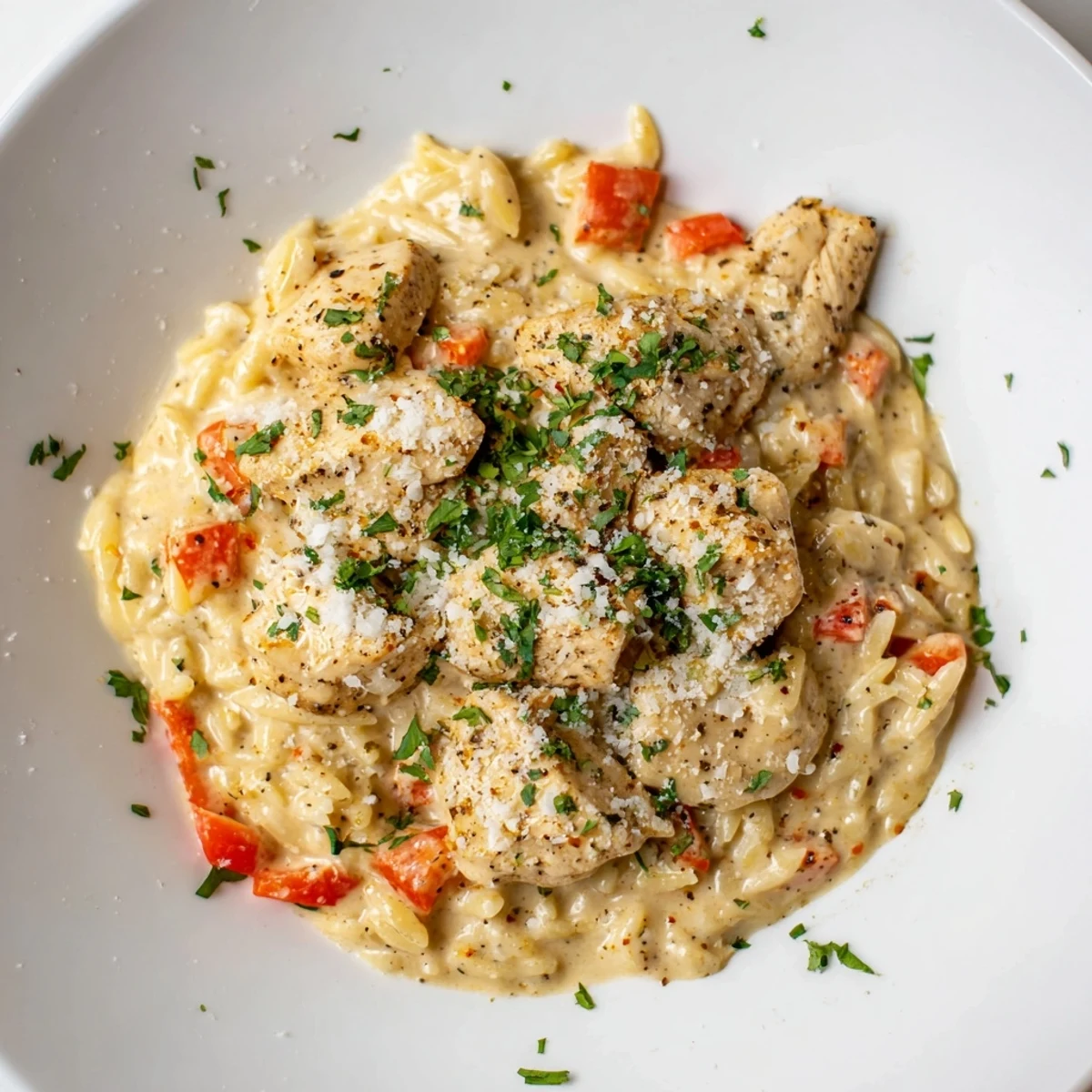 One-Pot Cajun Chicken Alfredo Orzo boasts creamy sauce and tender chicken, a fantastic one-pot dish.