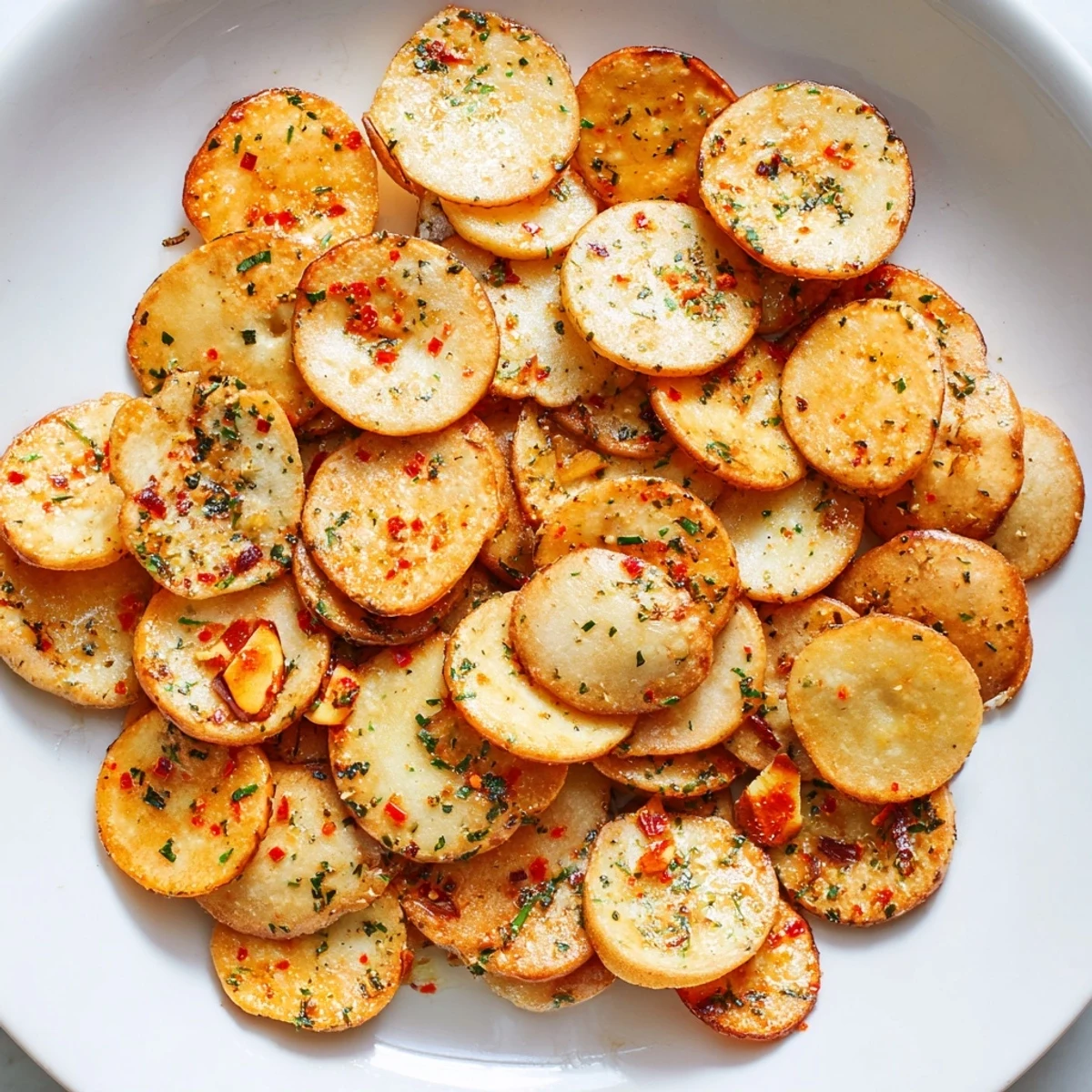 Golden-brown Air Fryer Bagel Chip Christmas Mix, perfect for holiday gatherings and easy snacking.