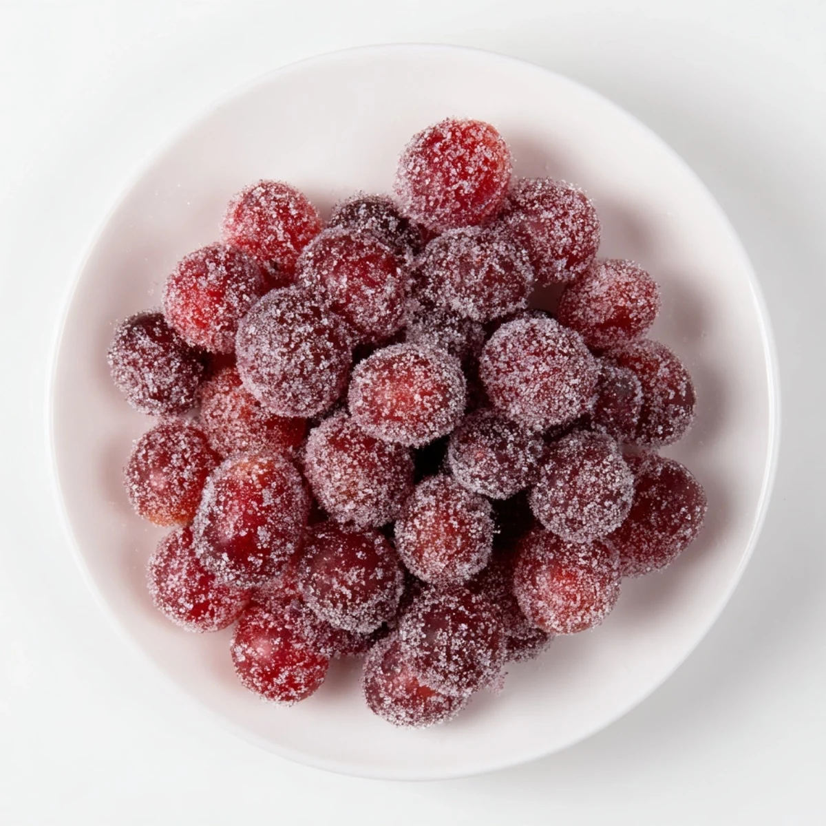 Vibrant red and green grapes, coated in sugar, make delightful quick festive frozen grape treats.