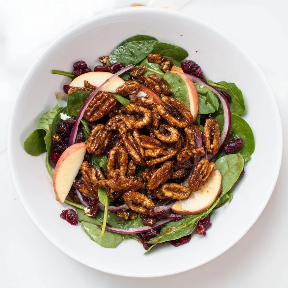 Vibrant Gingerbread Spiced Candied Pecan Salad, a seasonal recipe with crunchy pecans and fresh greens.