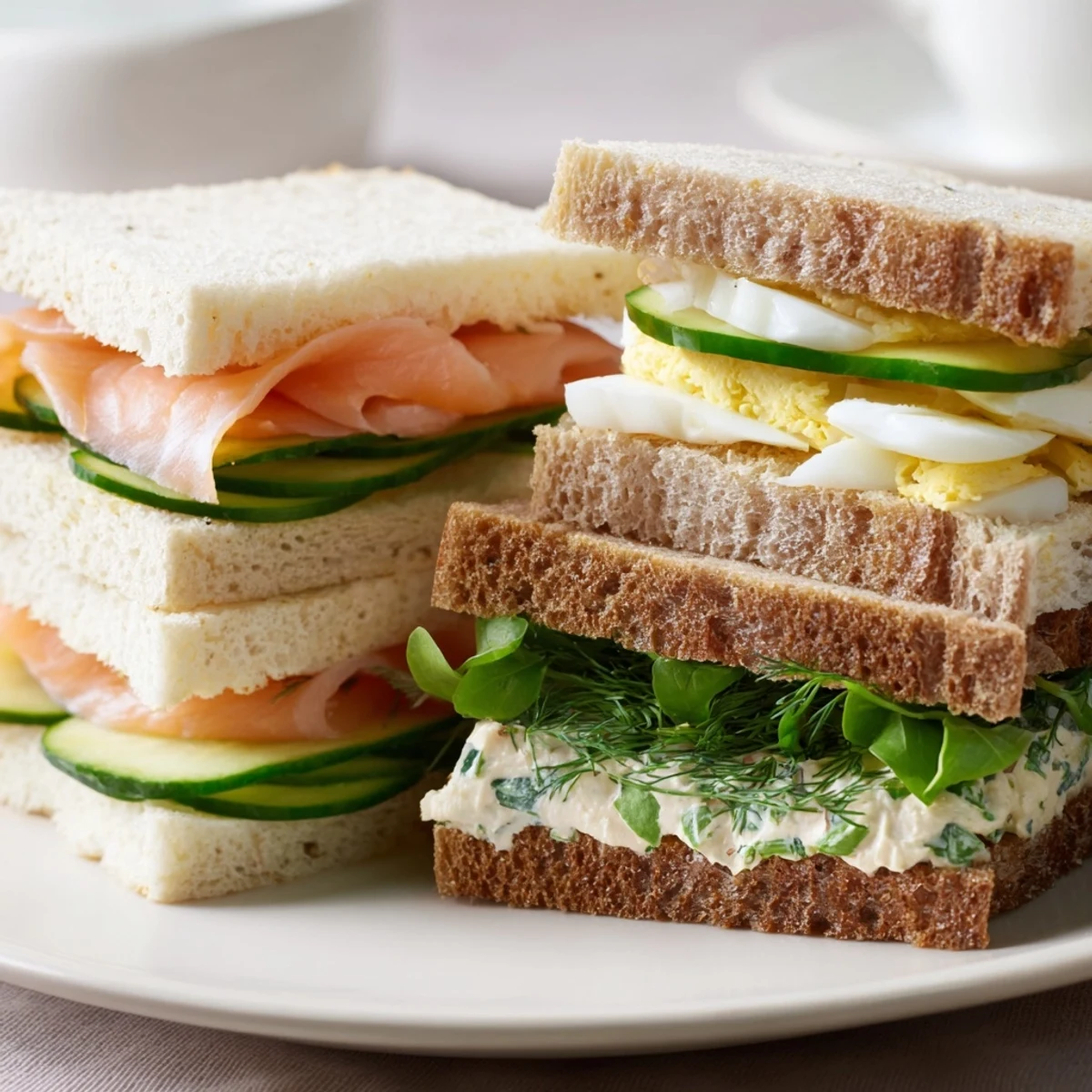 Castle Feast Royal Tea Party Sandwiches artfully arranged on a tiered platter, ready for afternoon tea.