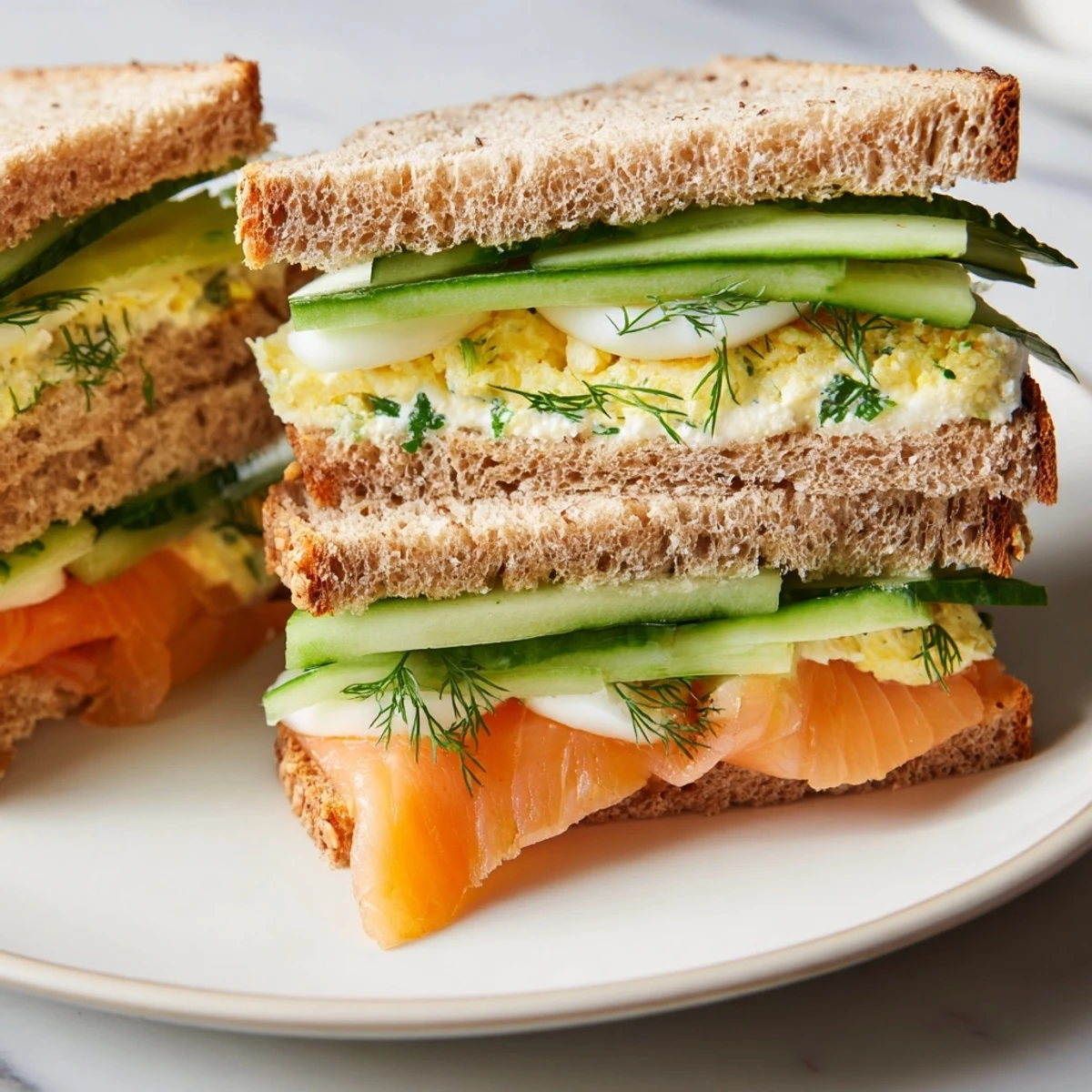 Freshly made Castle Feast Royal Tea Party Sandwiches showcase a variety of textures, including creamy egg salad.