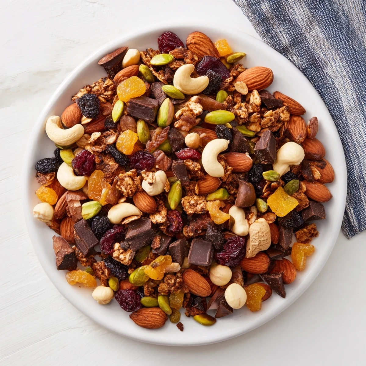 A close-up of Mountain High Adventure Snack Mix, a delicious trail mix loaded with nuts and dried fruit.