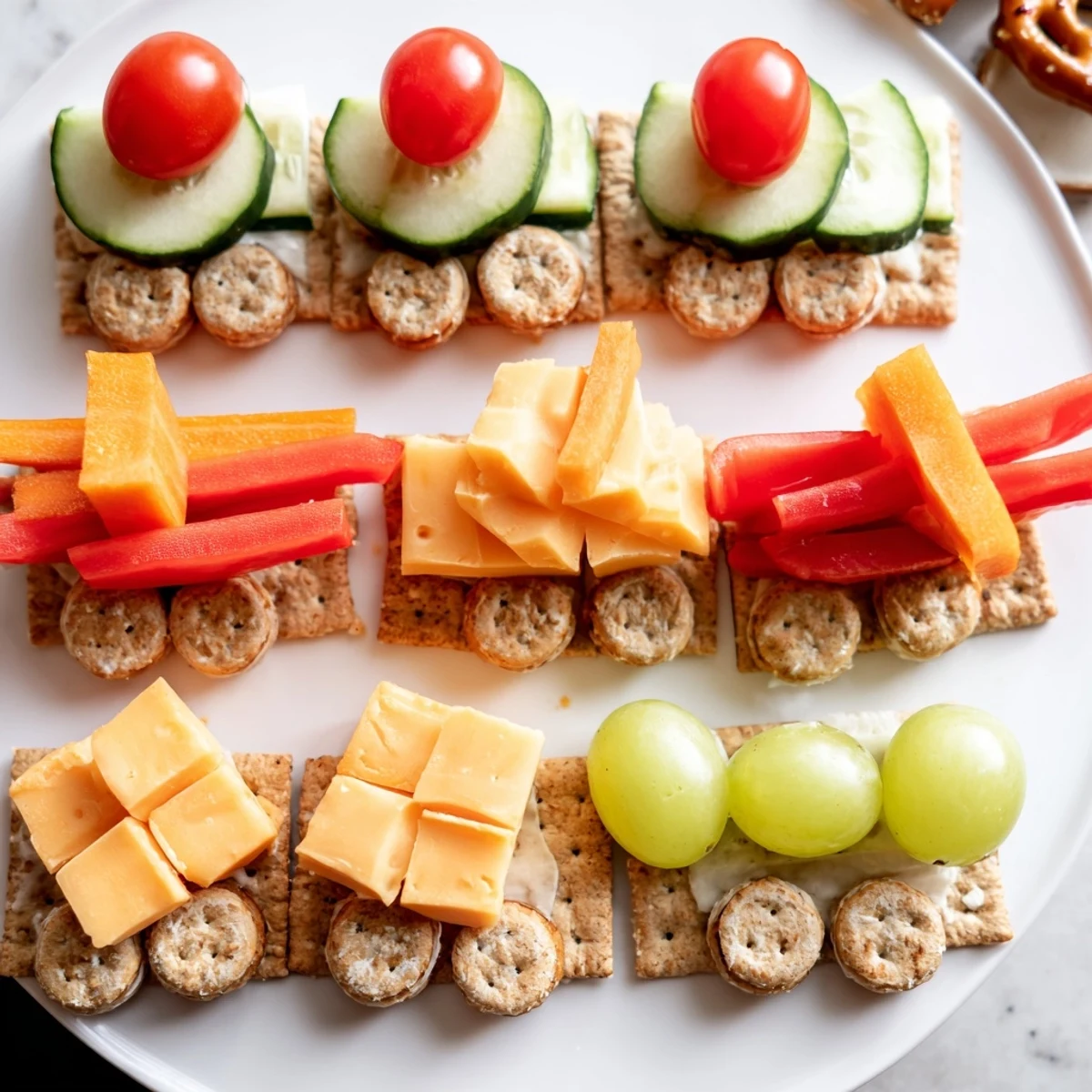 Choo Choo Train Snack Track, a colorful and fun children's snack platter with cheese and fresh veggies.
