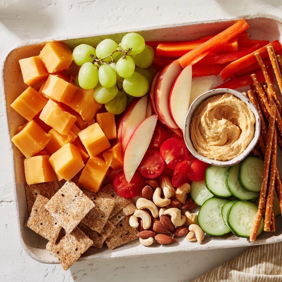 Road Trip Snack Platter packed with fresh veggies, cheese, and dark chocolate, perfect for a drive.