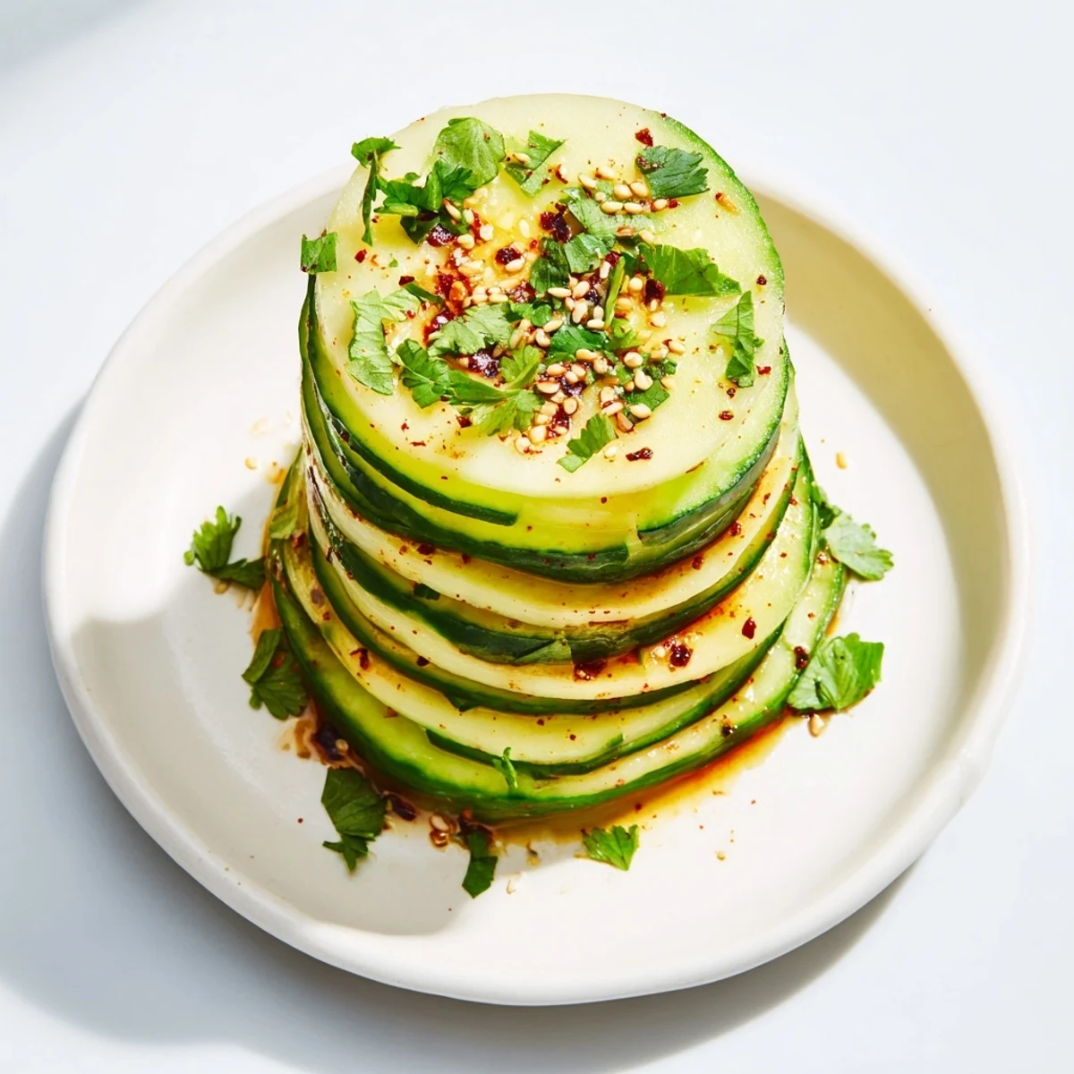Fresh, colorful Jicama and Cucumber Slice Stack, visually stunning, ideal as a light, refreshing side dish.