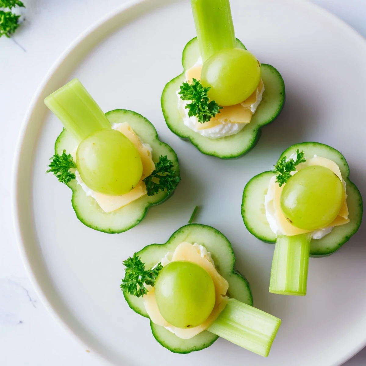 Festive Lucky Four-Leaf Clover Snacks, perfect vegetarian appetizer for St. Patrick's Day celebrations with fresh ingredients.