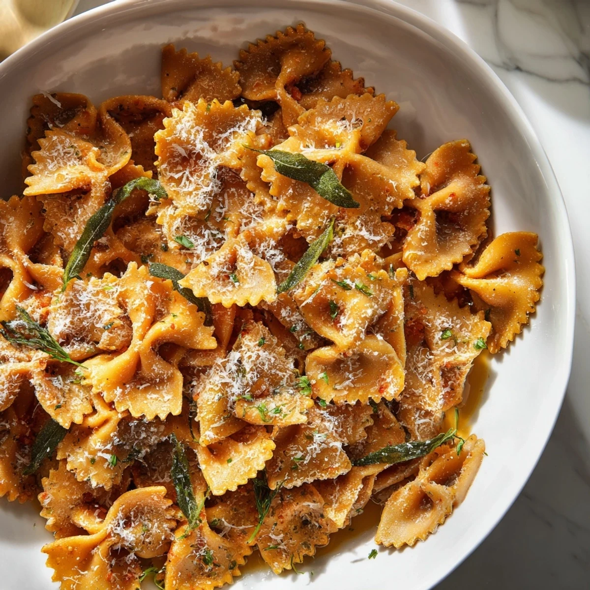 Toasty, golden Pasta Chip Cereal in a bowl, swimming in savory parmesan broth, ready to eat.