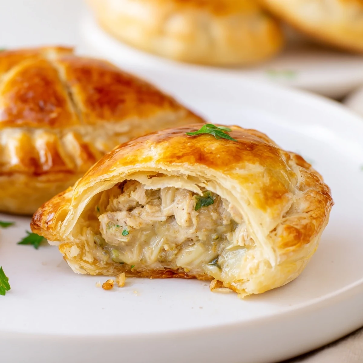 Golden, flaky Chicken Piccata Mini Hand Pies—filled with savory chicken, zesty lemon, and capers, perfect lunch treat.