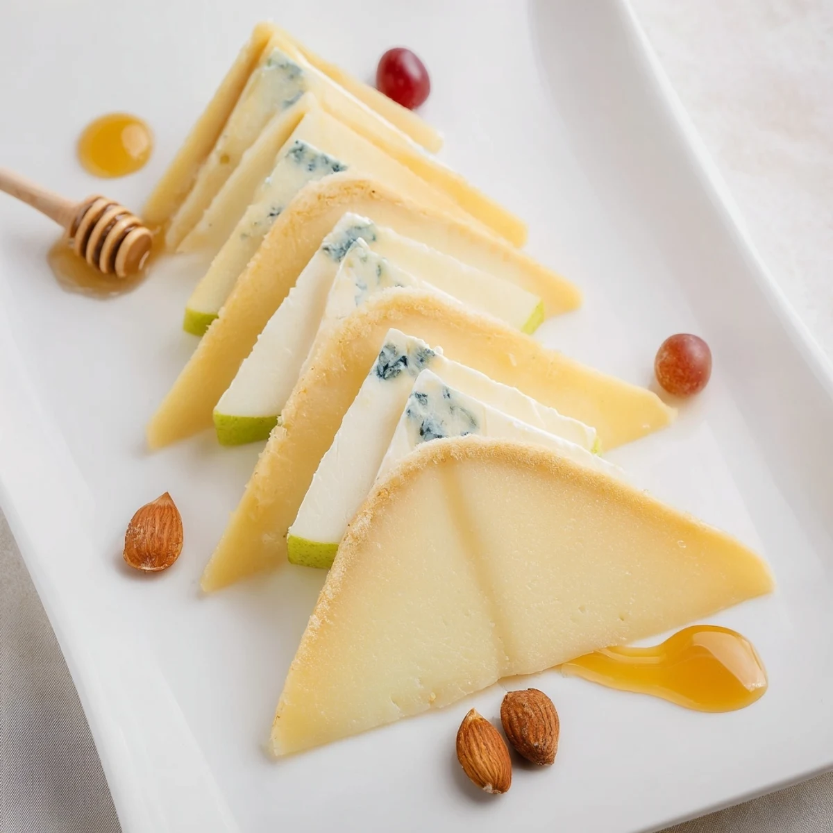 Savor the visual treat: This appealing Art Deco Arch Cheese Platter includes brie and almonds.