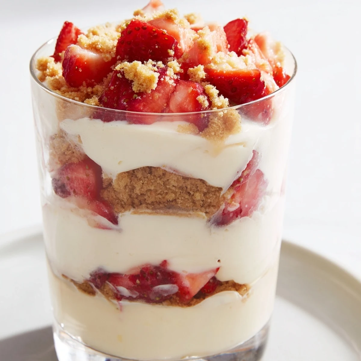 Enjoy the beautiful layers of this homemade Strawberry Cheesecake Parfait, perfect for a quick, elegant dessert idea.