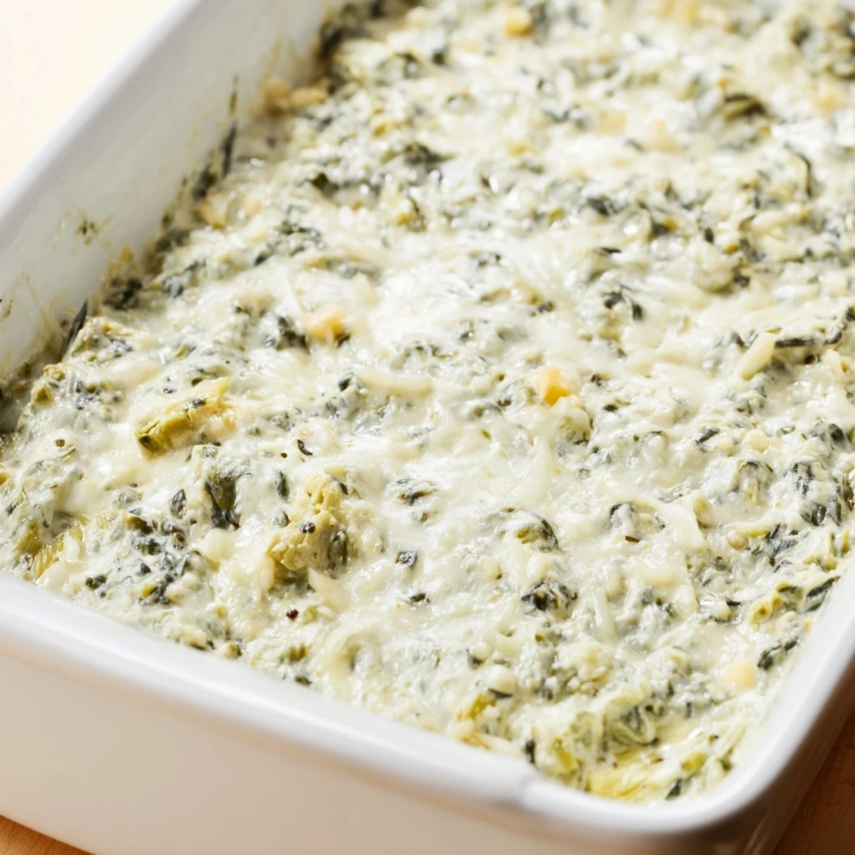 Freshly baked Cheesy Spinach Artichoke Dip, served with crisp tortilla chips for the perfect appetizer.