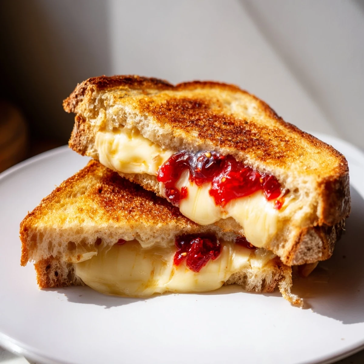 Crusty sourdough embraces gooey brie and chili crisp in this delicious grilled cheese recipe.