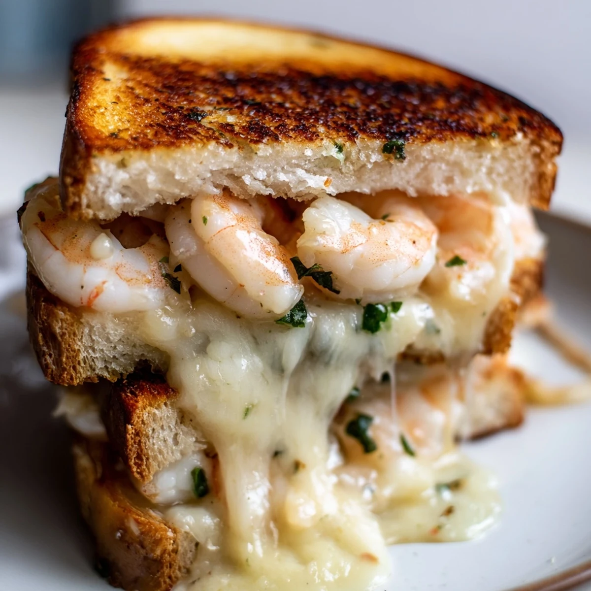 Quick Shrimp Grilled Cheese, featuring golden sourdough and bubbling melted cheese, ready to enjoy.