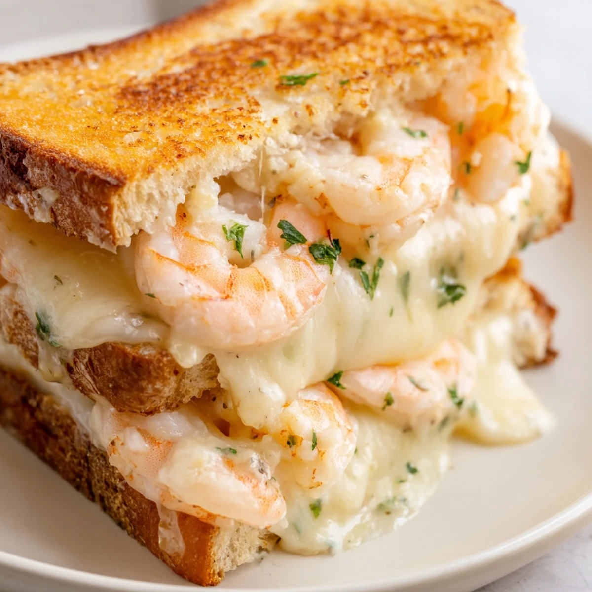 Gooey mozzarella and cheddar mingling with flavorful shrimp inside a Quick Shrimp Grilled Cheese sandwich.