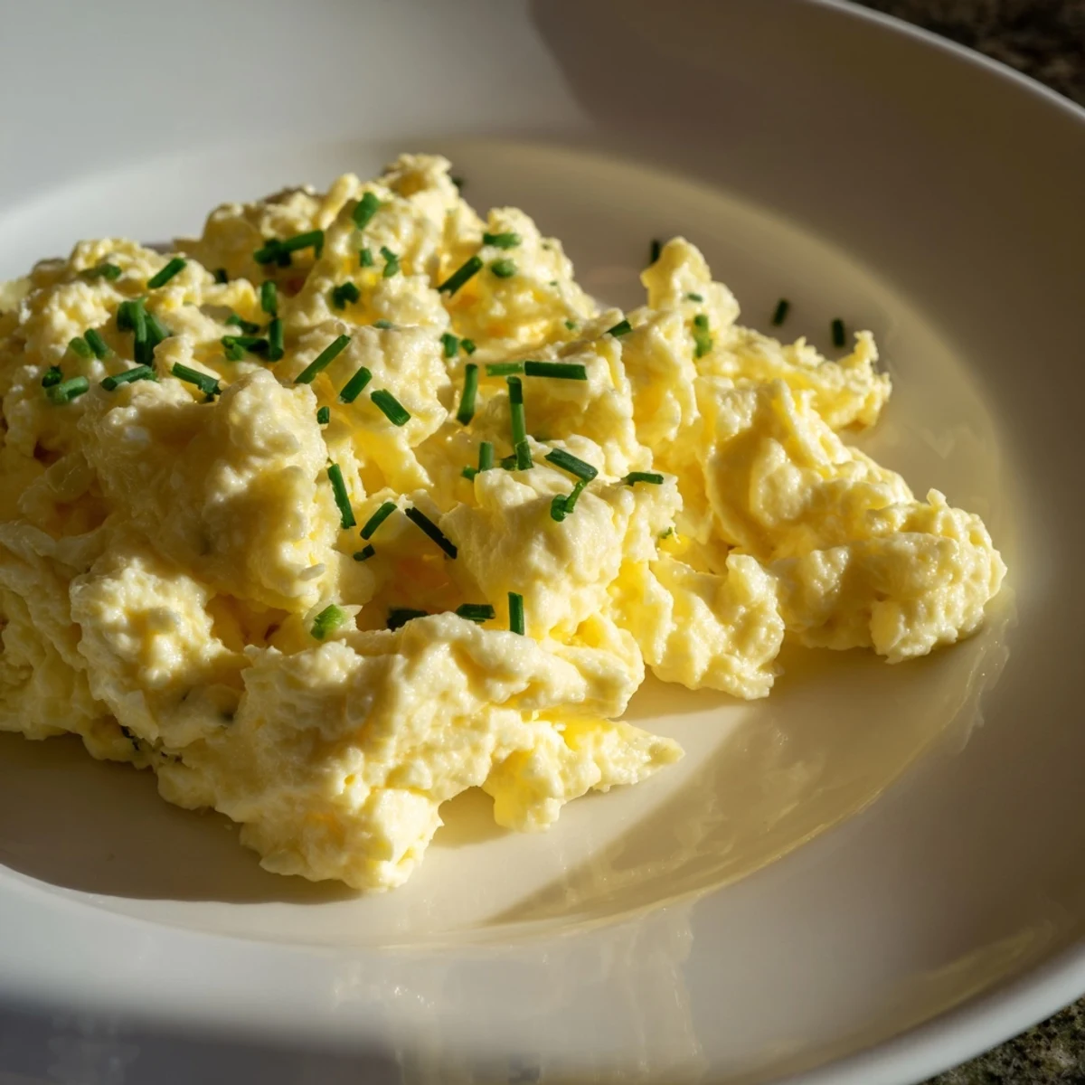Golden, soft Cottage Cheese Scrambled Eggs, perfect for a quick, nutritious brunch.
