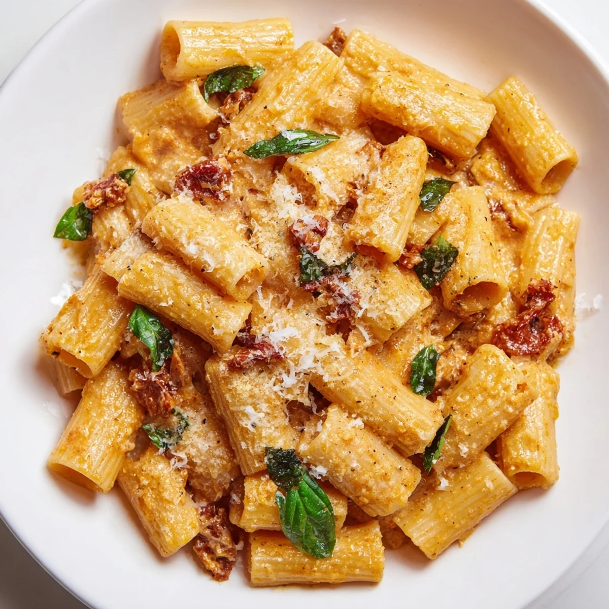 A close-up view of creamy, flavorful Creamy Sun-Dried Tomato Pasta, ready to be enjoyed.