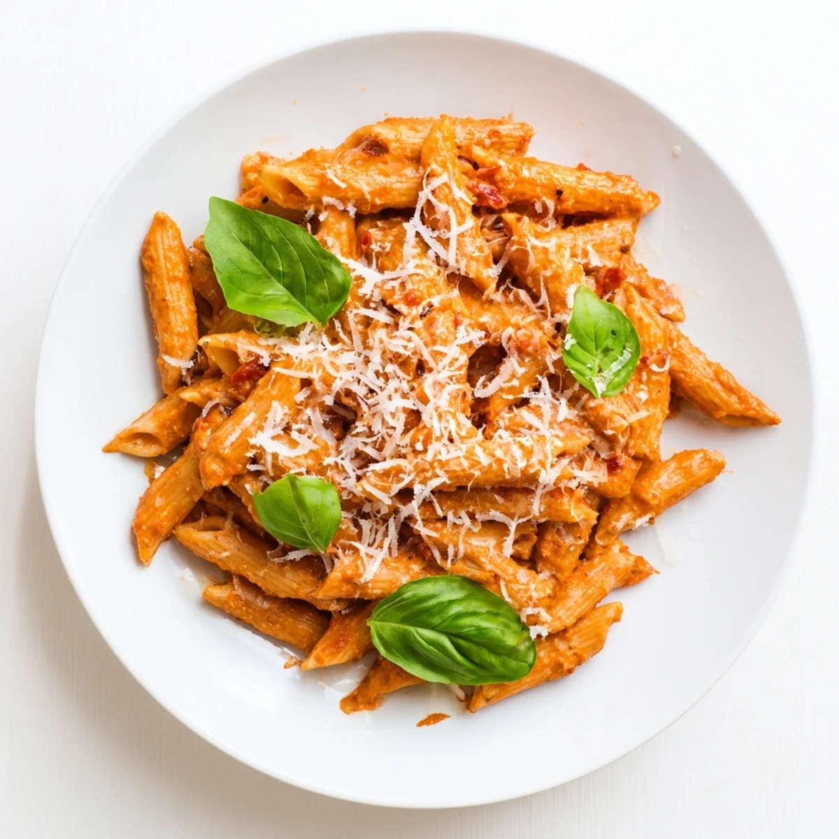 Close-up of a rich, red Sun-Dried Tomato Pesto Pasta twirled on a fork. Steam rises from the al dente pasta coated in a chunky, savory sauce flecked with fresh basil. A sprinkle of Parmesan cheese and toasted pine nuts adds texture and flavor. Perfect for a quick weeknight vegetarian dinner.