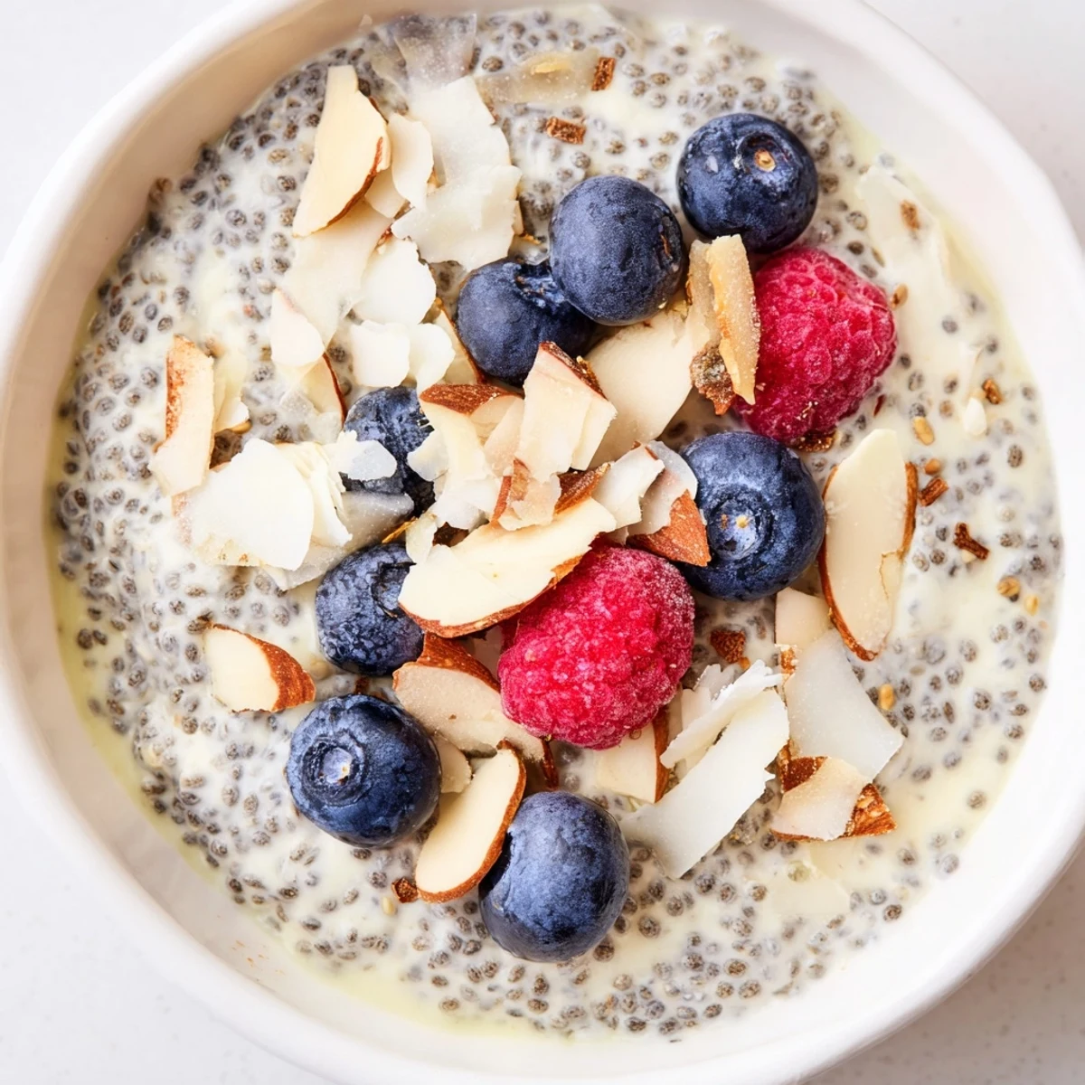 Healthy Poppy Seed Chia Pudding served in a bowl with a spoon, ready for a nutritious breakfast or dessert.