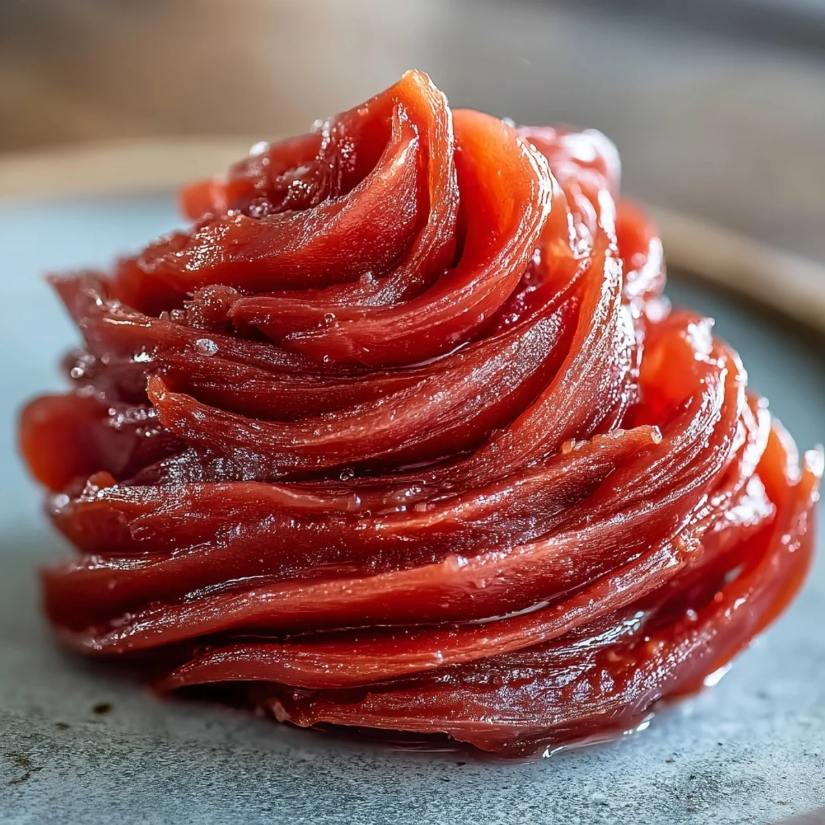 Homemade guava paste cooling in a parchment-lined loaf pan, with ripe guavas and sugar nearby on a rustic table.