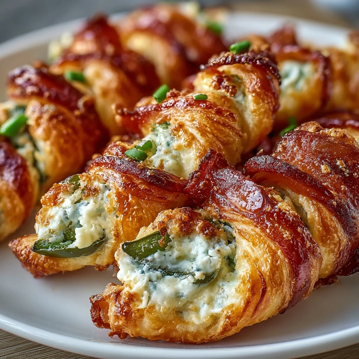 Freshly baked Jalapeño Popper Twists rest on a plate, ready for dipping into spicy ranch or sriracha mayo.