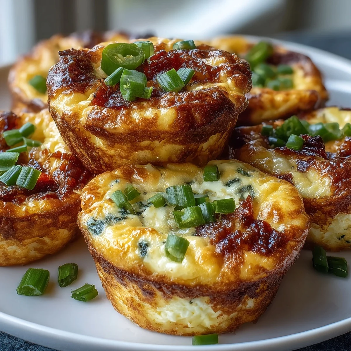 Freshly baked Keto Jalapeño Cheddar Egg Cups steaming on a cooling rack, featuring golden edges and specks of red bell pepper and green onions.