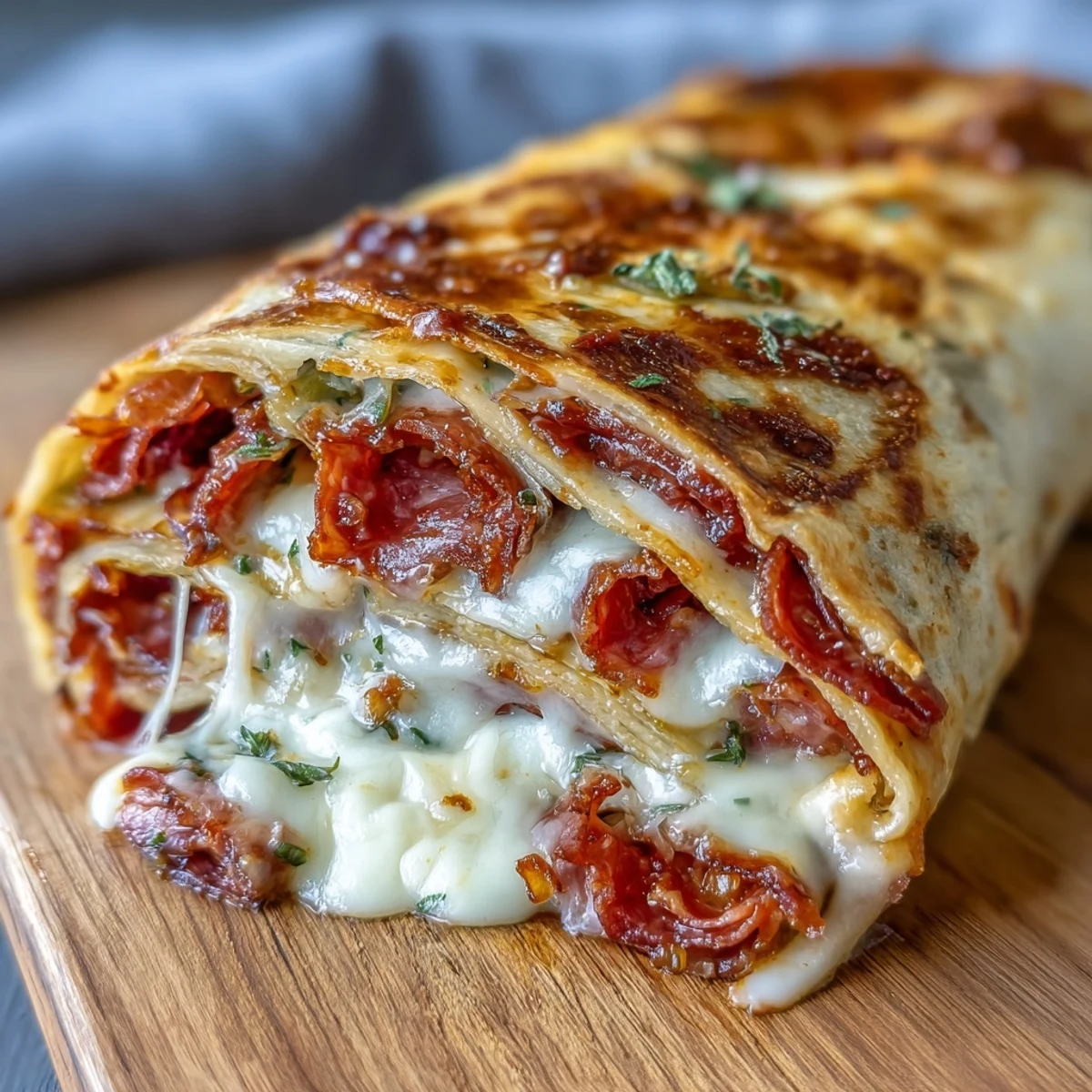 A warm, satisfying low-carb Italian sub wrap with layers of pepperoni, provolone, and zesty Italian dressing.  