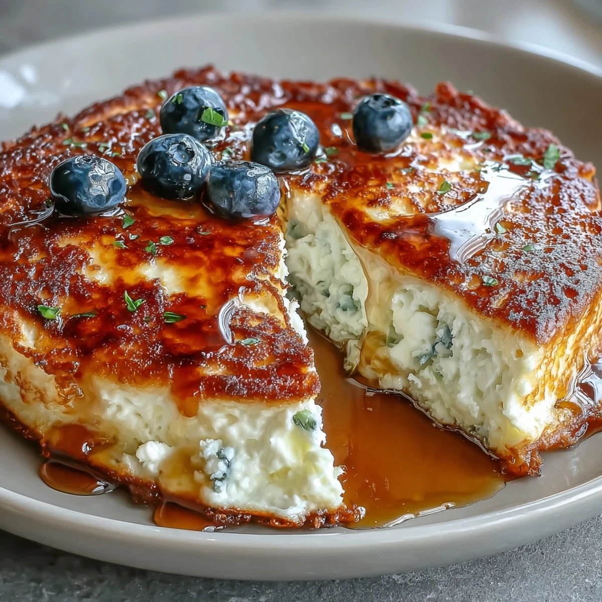 Golden-brown flourless cottage cheese pancakes stacked high, garnished with sliced bananas and a sprinkle of cinnamon for a cozy breakfast.