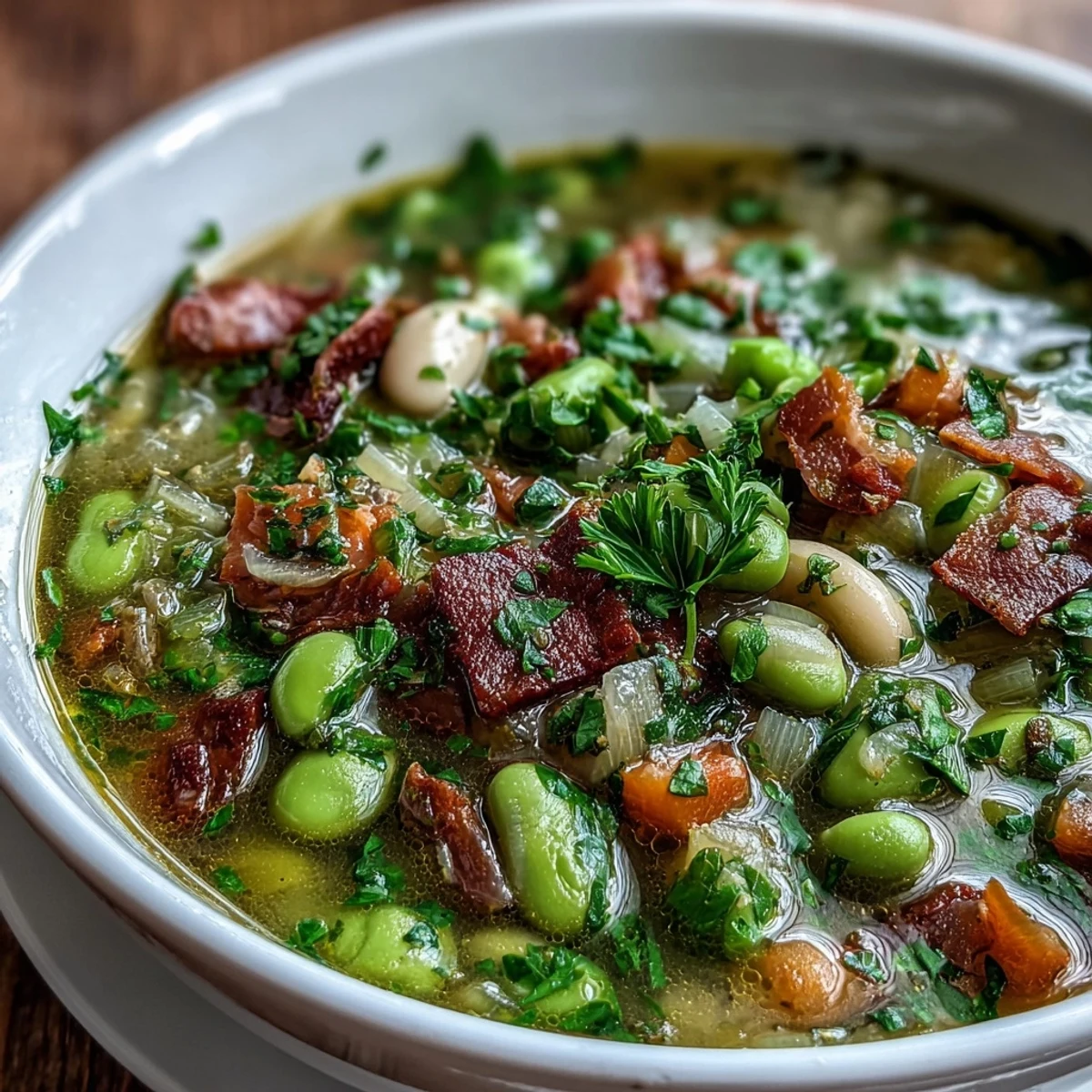 Rich and rustic ham and lima bean soup featuring smoked ham, soft lima beans, and aromatic vegetables simmered to perfection.  