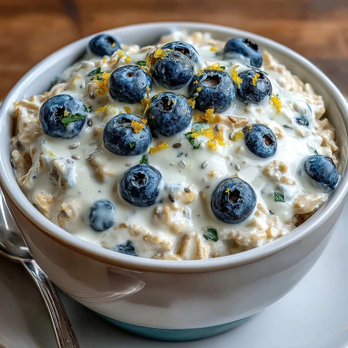 Bright and refreshing blueberry lemon overnight oats with a hint of citrus zest, perfect for a quick breakfast.