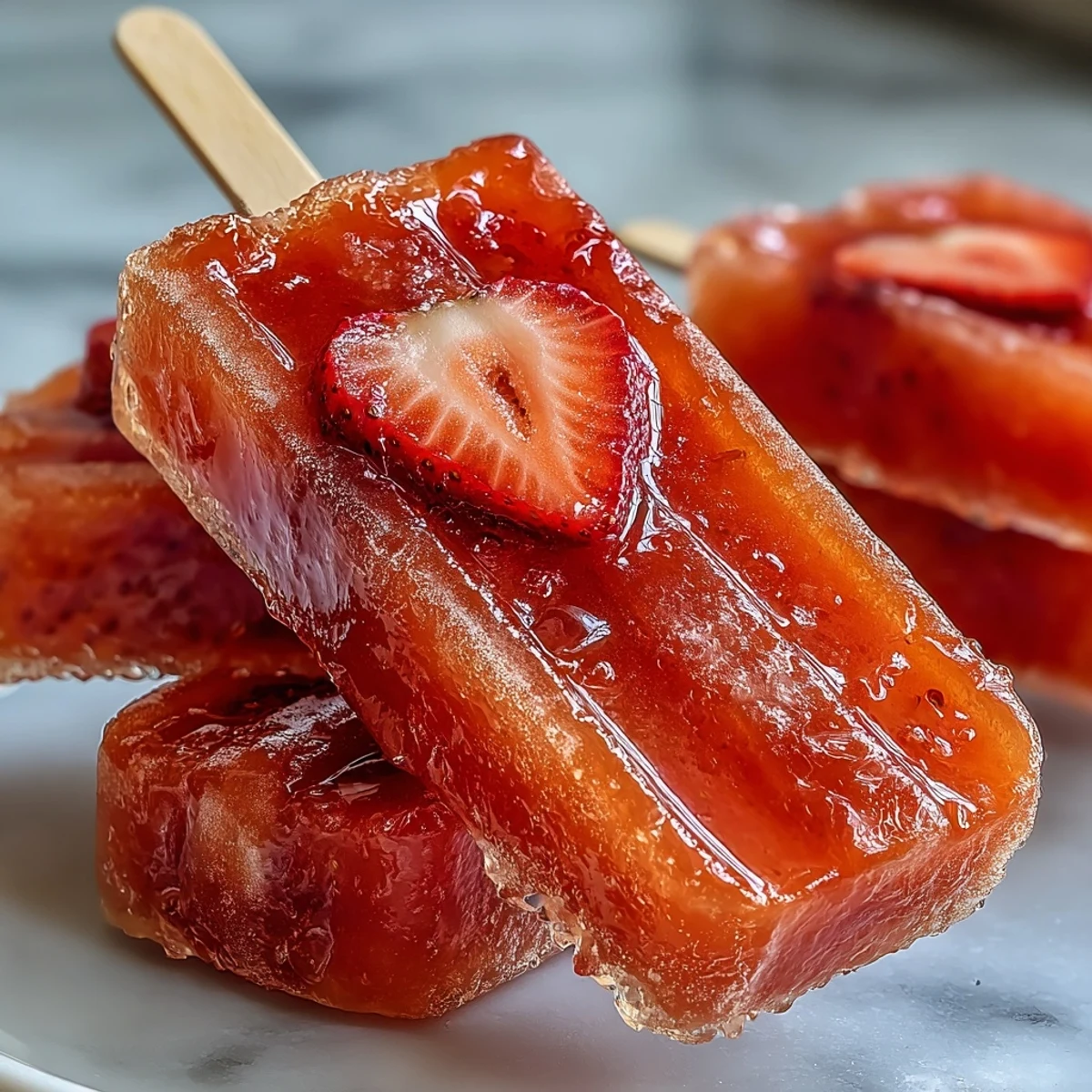 Bubbly Galentine's Strawberry Mimosa Popsicles with fresh fruit and sparkling wine for a festive treat.  