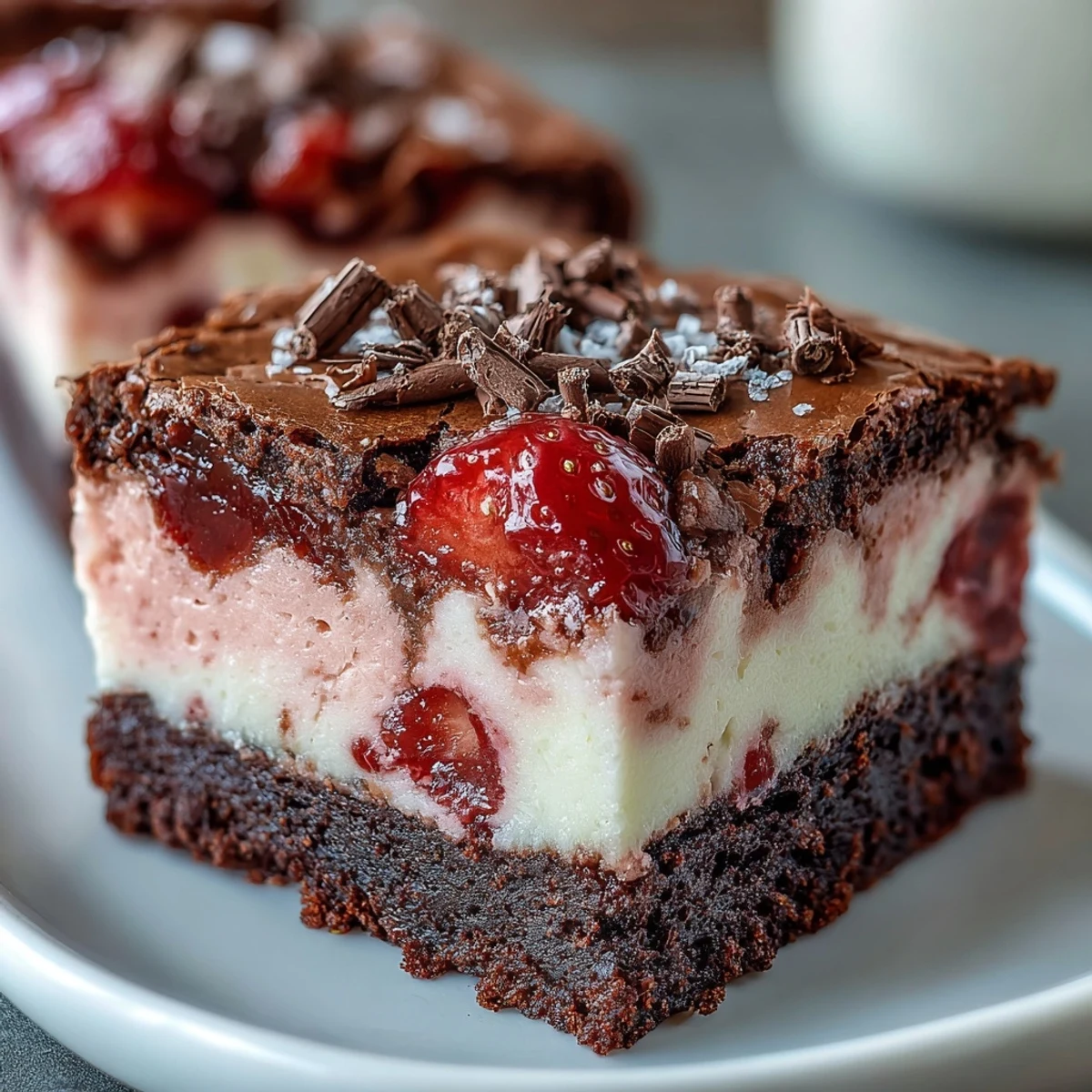 Decadent Valentine strawberry cheesecake brownies with rich chocolate and creamy strawberry swirls, perfect for romantic dessert platters.  