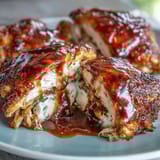 2. Golden fried chicken thighs and drumsticks simmered in a flavorful onion gravy, perfect for a hearty Southern dinner.