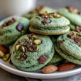 Vibrant green pistachio pudding cookies with white chocolate chips, chewy and festive for St. Patrick's Day celebrations.
